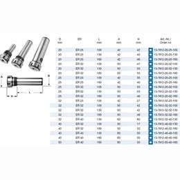 Rallonge porte-pince ER avec queue cylindrique et �crou standard