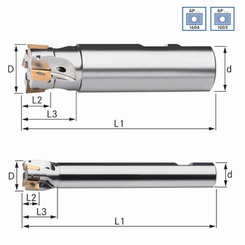 Fraise   surfacer et dresser 90 queue weldon  pour plaquette AP..0602, AP..1003, AP..1604