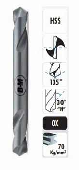Foret métal double pointe HSS 135° 30°N extra-court – acier 70kg-mm²