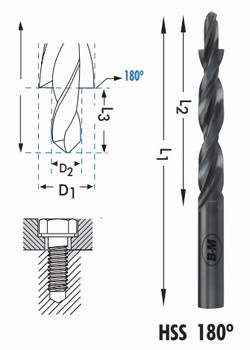 Foret bi-diamtraux HSS 180 - pour vis Allen