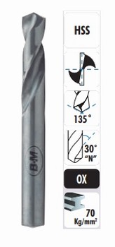 Foret métal HSS 135° 30°N extra-court – acier 70kg-mm²