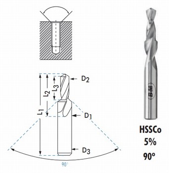 Foret bi-diamtraux extra-courts HSS Cobalt 5% 90 - Perage pour taraudage