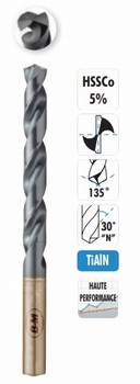 Foret métal HSS Cobalt 5% TIALN 135° 30°N – Pour métal 120kg-mm²