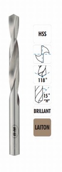Foret métal HSS 118° 15°H – Pour Laiton
