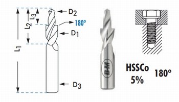 Foret bi-diamtraux extra-courts HSS Cobalt 5% 180 - pour vis Allen