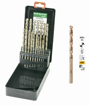 Coffret mtallique 17 forets HSS Cobalt 5% srie longue 2-10 mm par 0,5 mm  120kg-mm