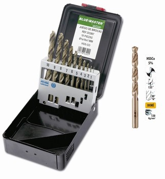 Coffret métallique 10 forets HSS-Co 5 % 1-10 mm par 1 mm – 120 kg-mm
