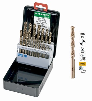 Coffret métallique 23 forets HSS-Co 5 % 1-10 mm par 0,50 mm + avant trous – 120 kg-mm²