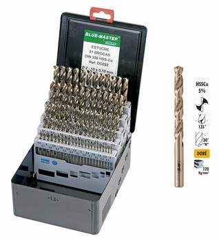 Coffret métallique 81 forets HSS-Co 5 % 2-10 mm par 0,10 mm – 120 kg-mm²