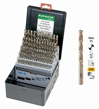 Coffret mtallique 81 forets HSS-Co 5% 2-10 mm par 0,10 mm  120 kg-mm