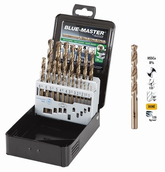 Coffret métallique 19 forets HSS-Co 8 % 1-10 mm par 0,5 mm - 120 kg-mm²