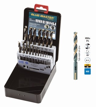 Coffret mtallique 19 forets HSS-Co 5% GOLD 1-10 mm par 0,5 mm  INOX