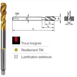 Taraud hlicodale HSSE revtement TiN Norme usine - 6HX