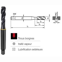 Taraud hlicodale HSSE trait vapeur DIN371-6H