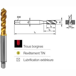 Taraud hlicodale HSSE PM revtement TiN DIN371/376-6H