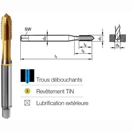 Taraud GUN HSSE PM revtement TiN DIN371/376-6H