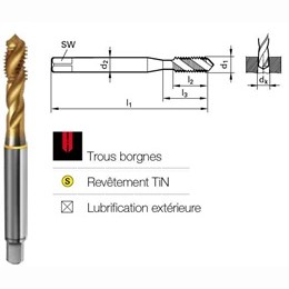 Taraud hlicodale HSSE revtement TiN DIN371-6H