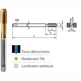 Tarauds GUN HSSE PM revtement TiN ISO fin DIN 374-6H