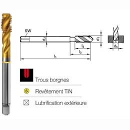 Tarauds hlicodale HSSE PM revtement TiN ISO fin DIN 374-6H