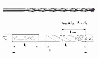 Foret carbure srie longue 15xD  canaux de lubrification - Queue cylindrique