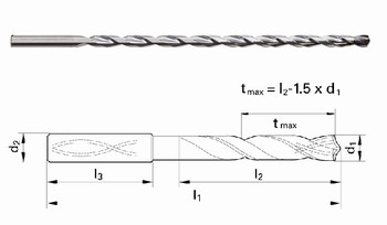 Foret carbure srie longue 20xD  canaux de lubrification - Queue cylindrique