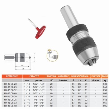 Mandrin de perage de prcision  cl monobloc queue cylindrique HEXA