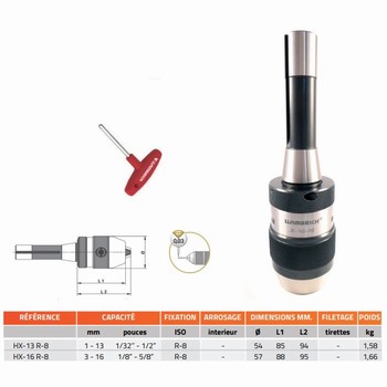 Mandrin de perage de prcision  cl monobloc R-8 HEXA