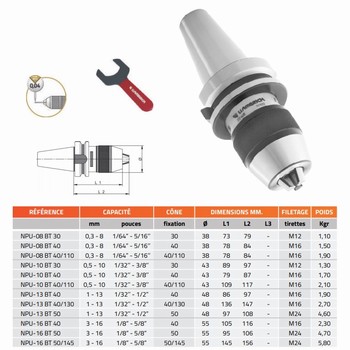 Mandrin de perage de prcision auto-serrant monobloc DIN-2080 (DIN) + cl NPU