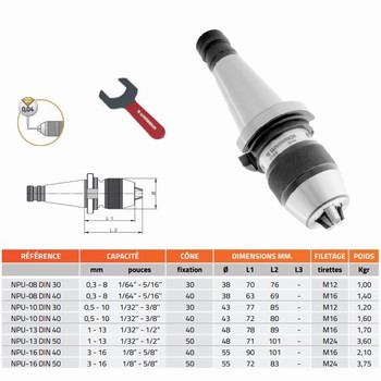 Mandrin de perage de prcision auto-serrant monobloc DIN-2080 (DIN) + cl NPU