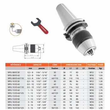 Mandrin de perage de prcision auto-serrant monobloc DIN-69871-A (ID) + cl NPU