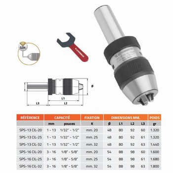 Mandrin de perage de prcision auto-serrant + queue cylindrique intgre et cl SPS-SOLID