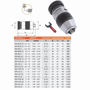 Mandrin de perage de prcision auto-serrant  + cl SPX