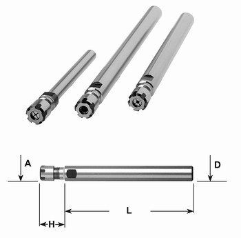 Rallonge porte-pince ER avec queue cylindrique et crou mini