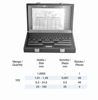 Coffret de 103 cales cap 1  100 mm classe 0 - DIN EN ISO 3650