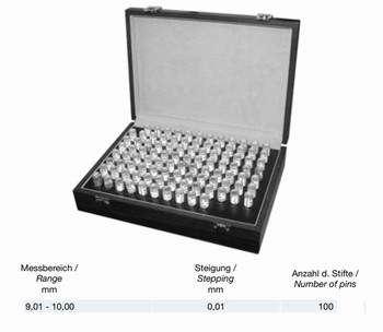 Coffret de 100 piges de contrôle à tête – 9,01 à 10,00 mm classe 2