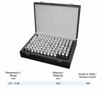 Coffret de 100 piges de contrôle à tête – 1,01 à 2,00 mm classe 2