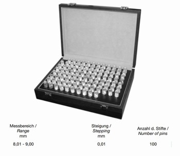 Coffret de 100 piges de contrôle à tête – 8,01 à 9,00 mm classe 2