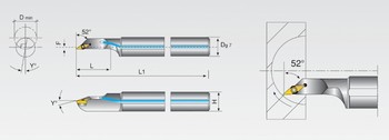 Barre dalsage MINI 52 avec arrosage - pour plaquettes VCMT-VCGT1103, VCMT-VCGT1604