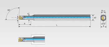 Barre dalsage MINI 93 avec arrosage - pour plaquettes WCMT-WCGT 02