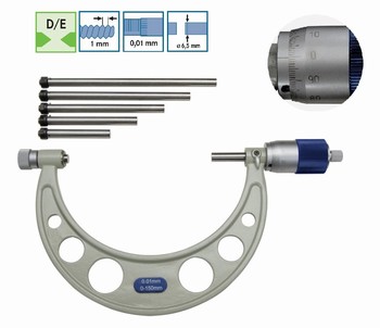 Micromtre d'extrieur vernier lecture directe avec piges de rglage interchangeable 25-125 mm