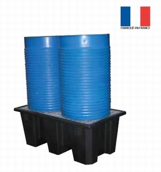 Bac de rétention compact pour 2 fûts avec caillebotis galvanisé - 220L