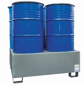 Bac acier de rétention pour 4 fûts avec caillebotis acier galvanisé à chaud - 440L