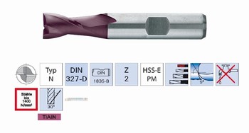 Fraise 2 dents HSSE-PM TIALN 30 - Usinage acier 1400 N-mm  Srie extra-courte