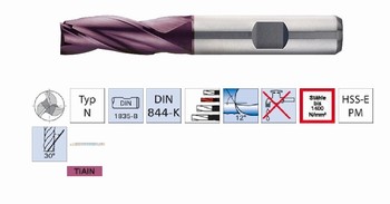 Fraise 3 dents HSSE-PM TIALN 30 - Usinage acier 1400 N-mm  Srie standard