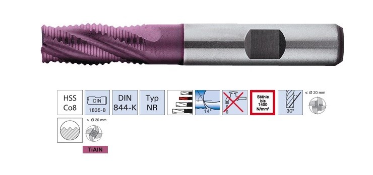 Fraise 4-6 dents HSS Cobalt 8% 30° - Usinage acier 1400 N-mm