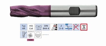 Fraise ravageuse fine 3-4 dents HSS Cobalt 8% TIALN 30 - Usinage acier 1000 N-mm  Srie standard