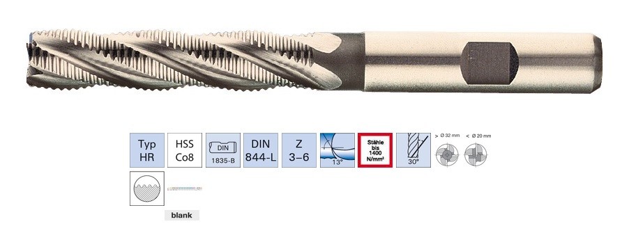 Fraise ravageuse fine 4 dents HSS Cobalt 8% 30° - Usinage ac