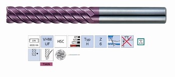 Fraise 6 dents carbure monobloc TIALN 45 - Usinage dur max. 55HRC  Srie longue