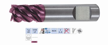 Fraise bauche 4-6 dents carbure monobloc TIALN 45 - Usinage INOX  Srie courte