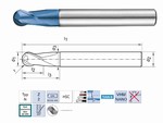 Fraise hmisphrique 2 dents carbure monobloc TIALN-S 30 - Usinage dur 60 HRC  DIA 0,5  10 mm